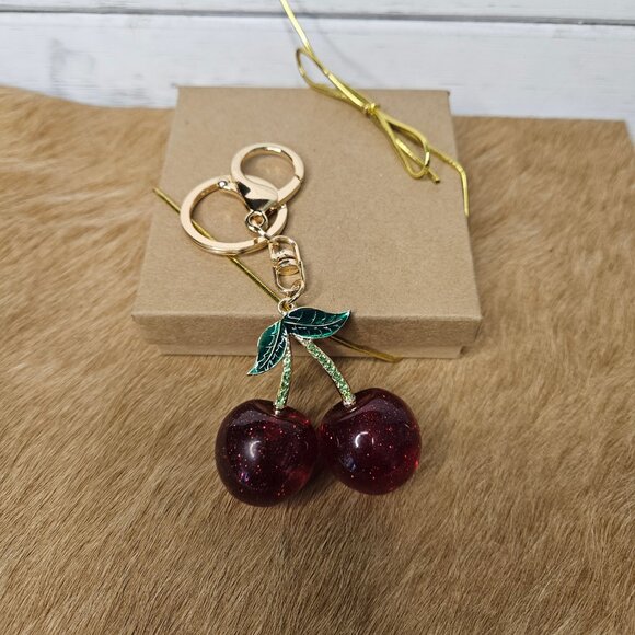 Red Rhinestone Glitter Cherry Keychain Purse charm Unbranded - Picture 2 of 3